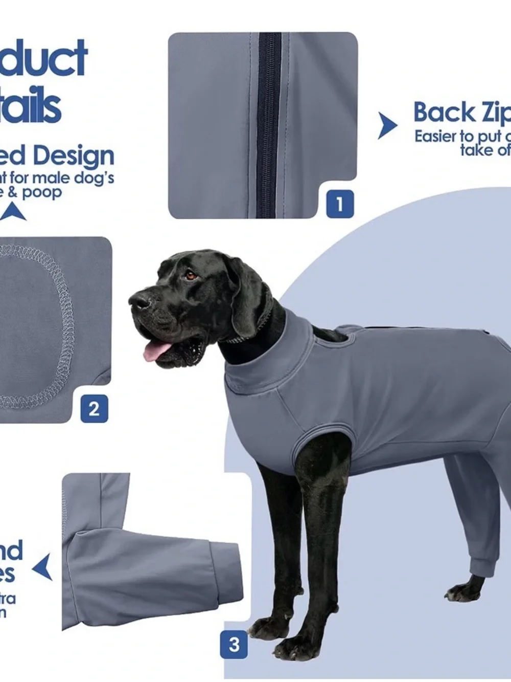 Gray Full-Body Recovery Suit for Dogs - Comfort Post-Surgery Support